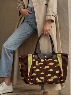 Longchamp Le Pliage Large Tote – RARE Retro Polka Dot Print 🧡💚🤎